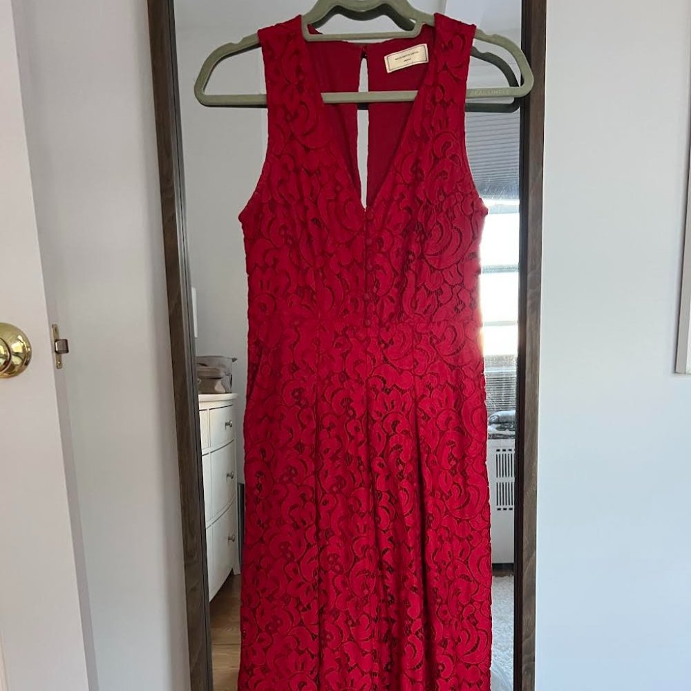Anthropologie Moulinette Soeurs Jaeda Red Lace Wide-Leg Jumpsuit Size 2